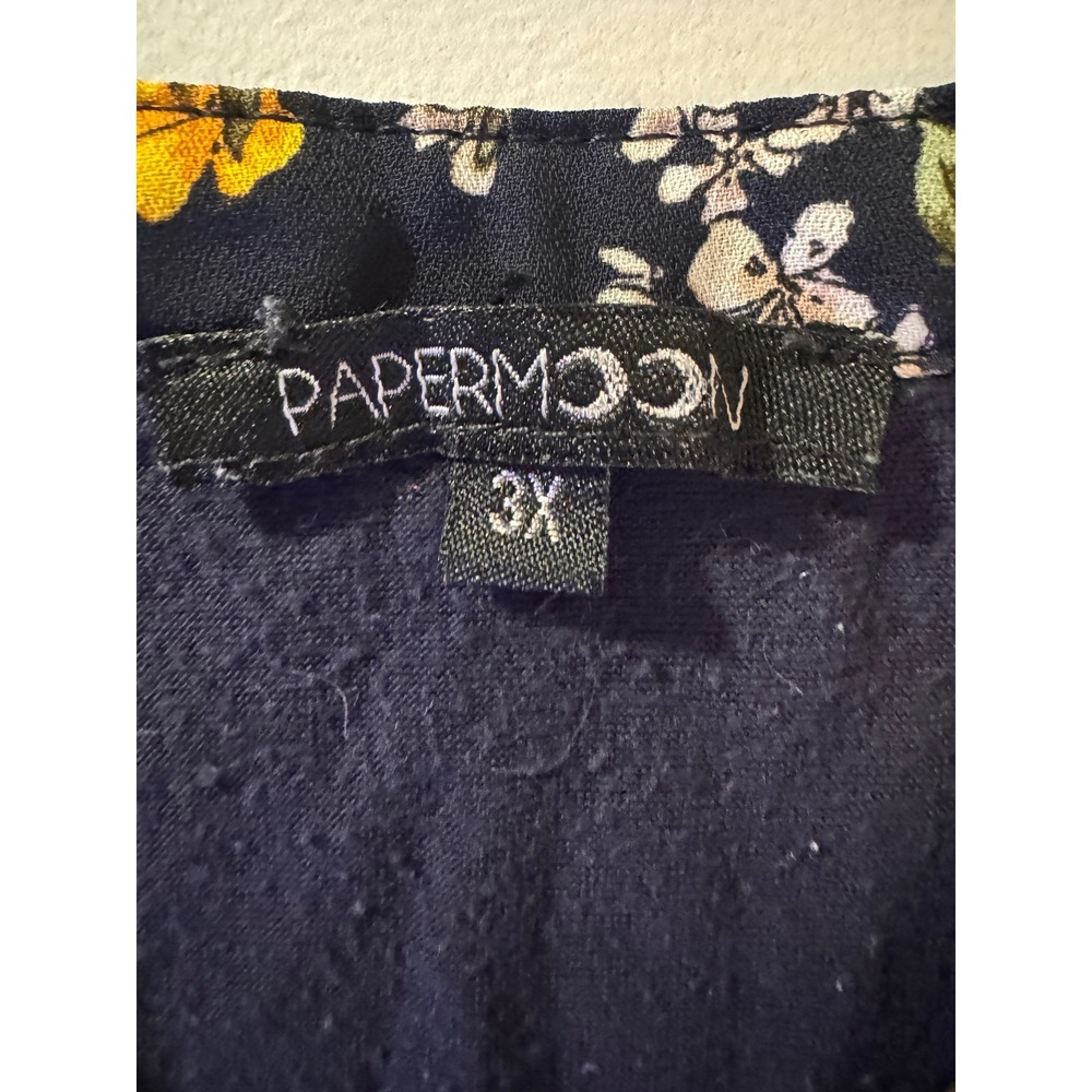 Papermoon‎ Floral Tank Top Womens 3X Navy Blue Sleeveless Split V-Neck PTX4160-F - Picture 7 of 9